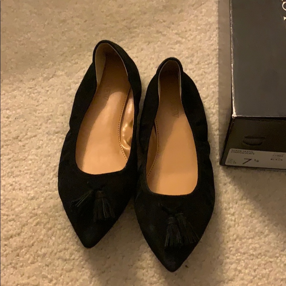 J Crew Suede Tassel Stretch Flats- size 7.5- black